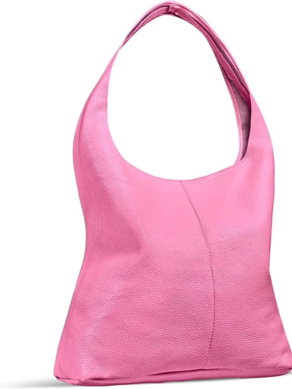 Soft Pink Genuine Leather Hobo Bag | Large Slouchy Shoulder Tote with Zipper